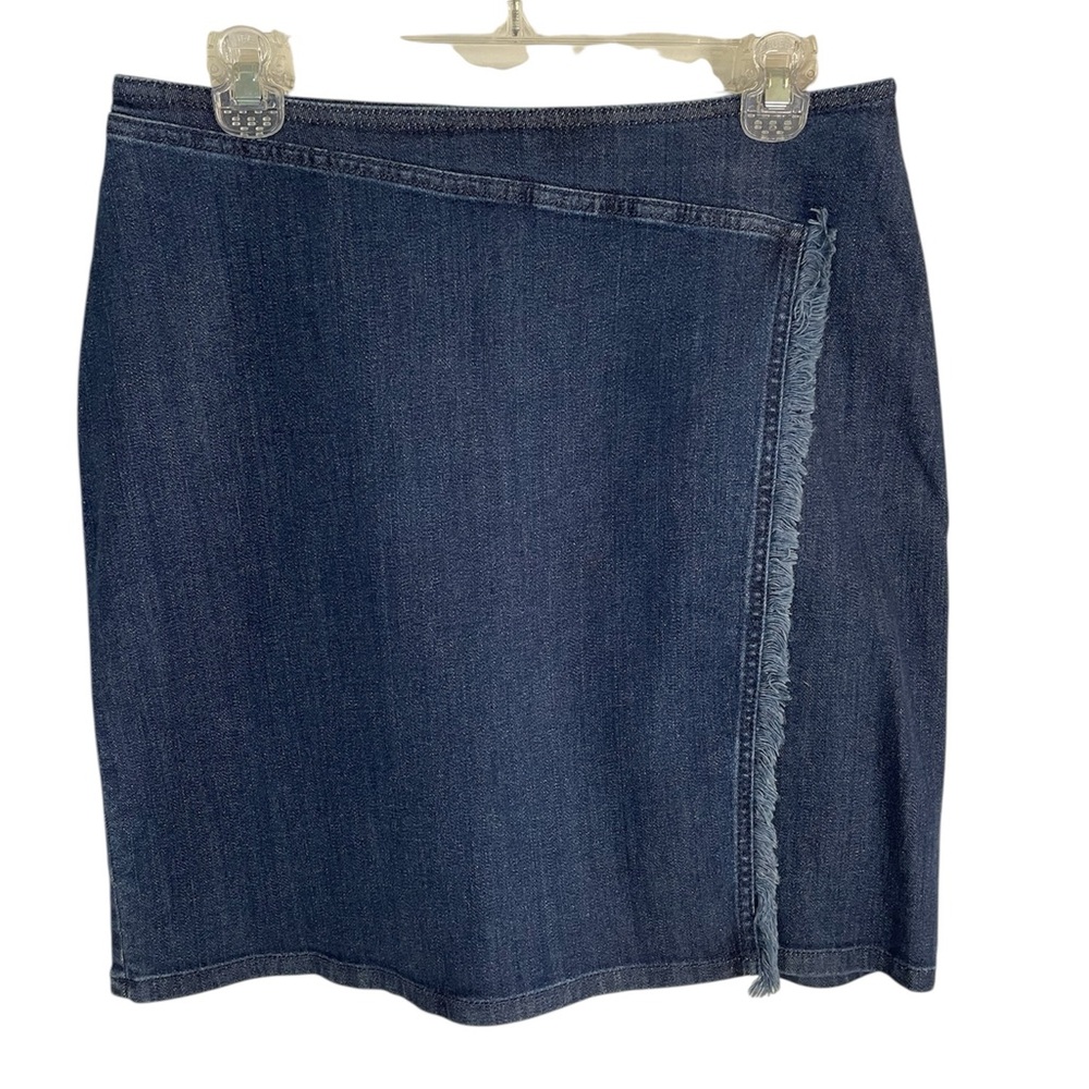 J. Jill Denim Frayed Hem Skirt Side Zipper Size 6 retro western trad wife boho